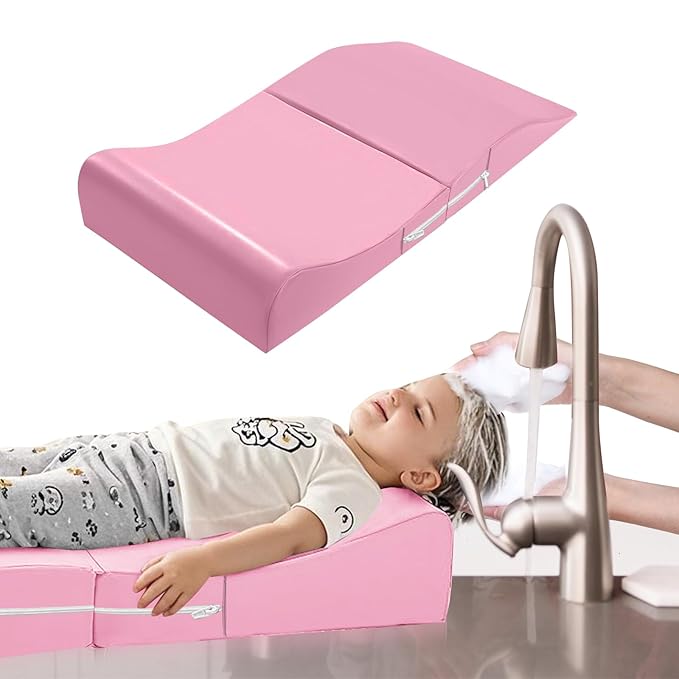Extra Large Hair Washing Station for Kids - Ergonomic Shampoo Foam Mat with Neck Support for Sink, Portable & Foldable Shampoo Buddy for Toddlers, Non-Slip & Waterproof Hair Washing Mat -Pink