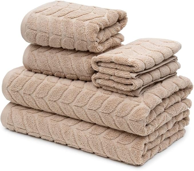 BAGNO MILANO Turkish Cotton Bath Towels, Hand Towels - Soft Plush Jacquard Collection Luxury Towels Set (Latte, Bath Sheet 35x70)