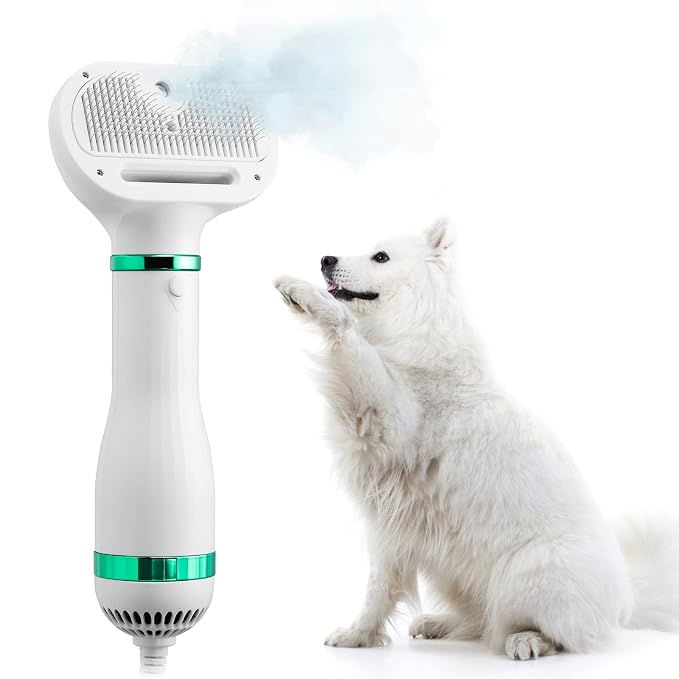 iPettie Pet Hair Dryer 2 Pro with Slicker Brush, Moisturize Dry Hair, 3 Heat Settings, Multifunctional Portable Handheld Pet Dryer, Dog Hair Dryer, Cat Dryer for Medium/Small Pet White