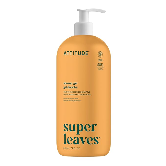 ATTITUDE Body Wash, EWG Verified Shower Gel, Dermatologically Tested, Plant and Mineral-Based, Vegan Personal Care Products, Orange Blossom & Eucalyptus, 32 Fl Oz