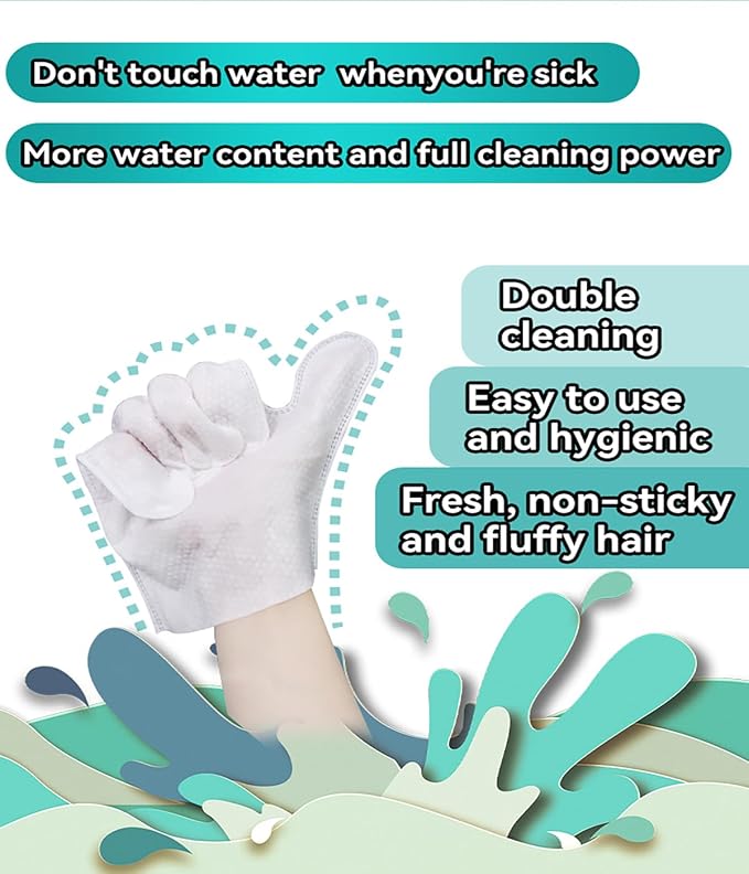 AQUASAFE Pet Glove Wipes - No-Rinse Dog Grooming Wipes & Cat Bath Gloves | Unscented Hypoallergenic Dog Wipes, [12] Ct