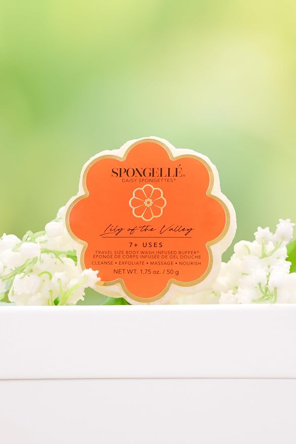 Spongellé Lily of The Valley Daisy Spongette Bath Sponge | Built-in Body Wash & Body Scrubber, Shower Loofah Sponge for Women, Travel Essentials | 7+ uses