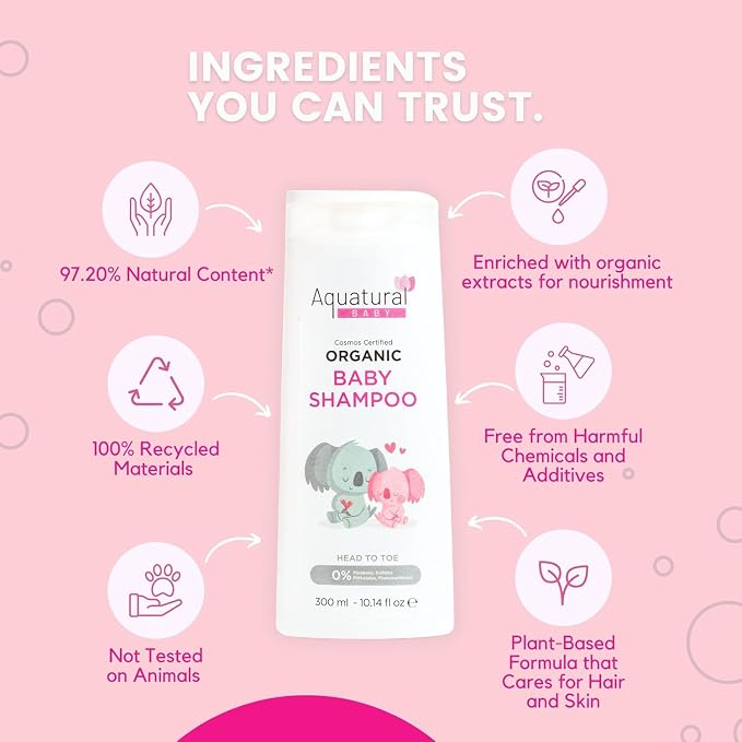 Organic Baby Shampoo, 10.14 Fl Oz | Plant-Based, Vegan & Gentle, Moisturizing, For Newborn and Toddler, Suitable for All Skin Type