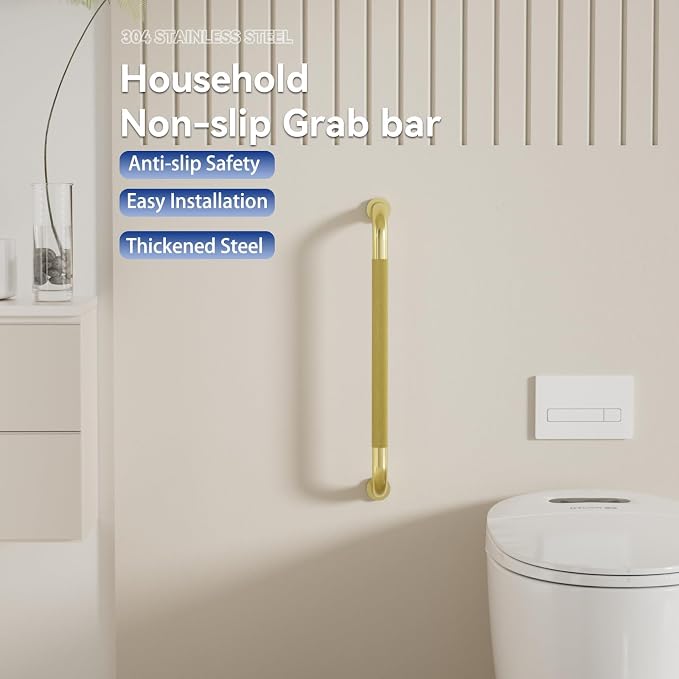 48 Inch Shower Grab Bar, Brushed Gold Bathroom Grab Bar Handle with Anti-Slip Knurled Grip, Stainless Steel Bath Balance Bar, 1.25" Diameter Bath Safety Bar Support for Seniors Elderly Pregnant