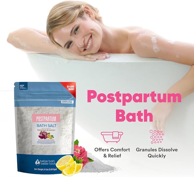 Postpartum Sitz Bath Soak 128 Ounces (8 Lbs) Bulk Bag Postpartum Care for New Moms Bath Salt with Essential Oils in Easy Press Lock BPA Free Pouch Made with Natural Ingredients Made in USA