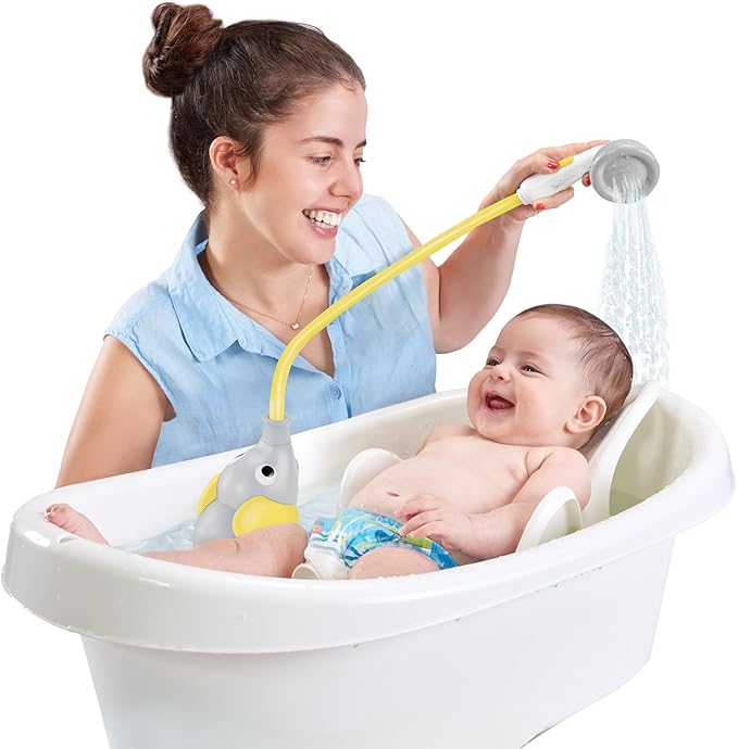 Yookidoo Baby Bath Shower Head - Elephant Water Pump and Trunk Spout Sprayer - One Handed Flow Control for Newborn Babies in Tub Or Sink (Yellow)