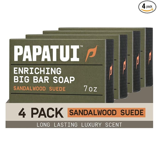 PAPATUI by Dwayne Johnson Enriching Bar Soap for Men | Hydrating Daily cleanerser | Moisturizes with Mango Butter and Avocado Oil | Sandalwood Suede | 7oz (Pack of 4)