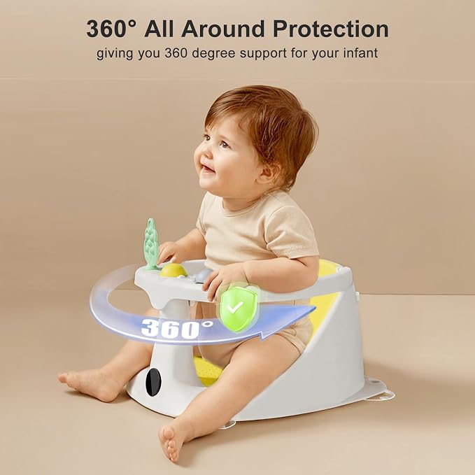 Baby Bath Seat | Bath Seats for Babies Sitting Up with Rinse Cup,Bath Seats for Babies 6 Months & Up,Non-Slip, Infant Bath Essentials,Yellow