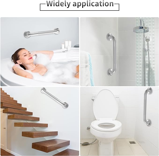 2 Pack 12 Inch Grab Bars for Bathtubs and Showers, Anti Slip Shower Grab Bars Stainless Steel Shower Handle Toilet Handicap Elderly Senior Assist Bathroom Saft Handle | Stainless Steel Shower Handle Toilet Handicap Elderly Senior Assist Bathroom Saft H...
