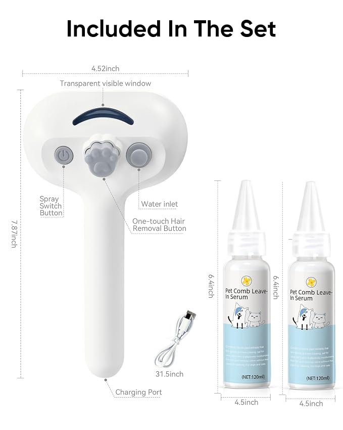 Pet Steam Brush Dog Cat 2026 New Grooming Comb for Shedding, Floating Hair, Smooth & Detangling, Gentle Cool Mist Softens Hair Reduces Static Helps Pets Who Dislike Bathing,2*Waterless Shampoo