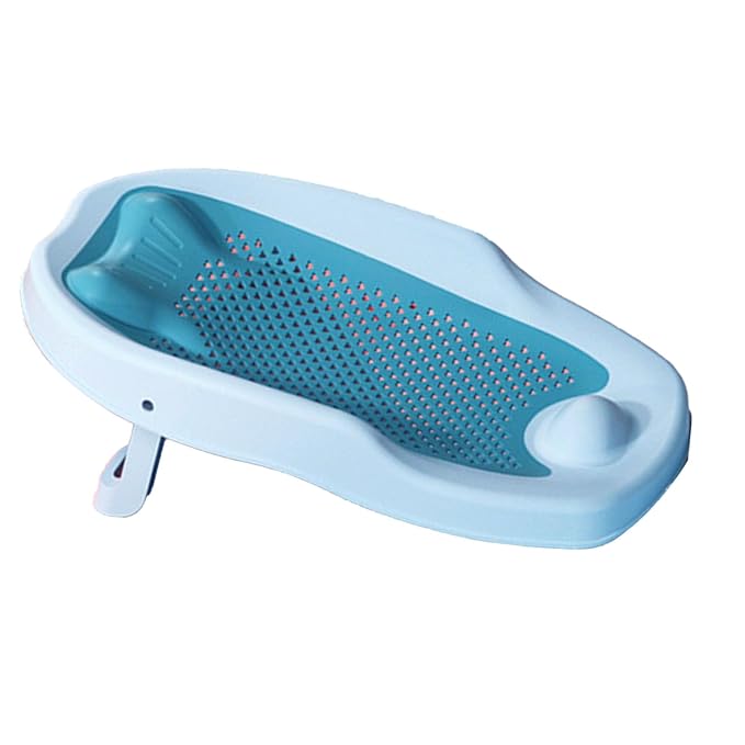 Baby Bath Support Seat Non Slip Infant Shower Tub Soft Mesh Bathtub Cushion for Newborns Toddlers Safe Comfortable Bathing Blue PP TPE Material Bathtub Reticulation Design
