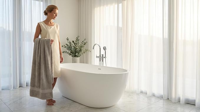 Bath Towels Set-100% Cotton-2 Bath Towels, 2 Hand Towels & 2 Washcloths-Large, Quick Dry, Absorbent, Plush, Soft-Home, Spa, Hotel, Shower Towels - 6 Piece Luxury Bathroom Towels - Silver / Light Grey