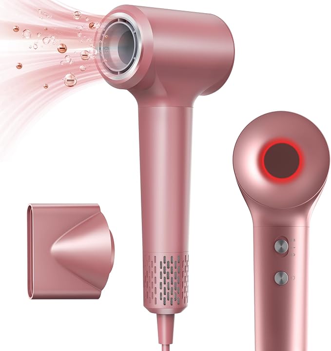 Hair Dryer, Ionic Blow Dryer, 1500W High-Speed Hairdryer with 110000 RPM Brushless Motor for Fast Drying Low Noise, 4 Temps & 2 Speeds with Magnetic Nozzle