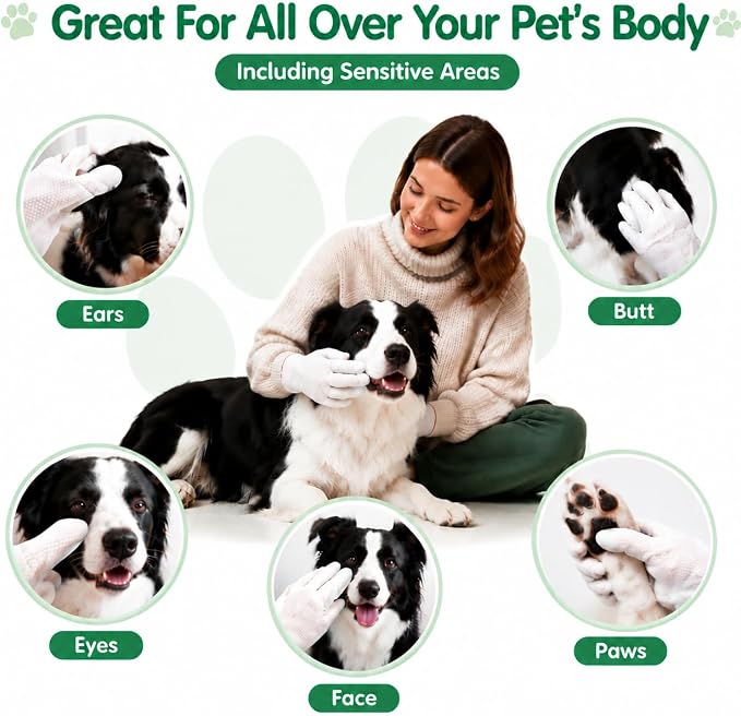 Pet Cleaning Glove Wipes for Dogs & Cats, Thick 90g No-Rinse Deodorizing Grooming Wipes, Hypoallergenic Disposable Bathing Gloves for Daily Care & Travel, Coconut Scent, 20 Pcs
