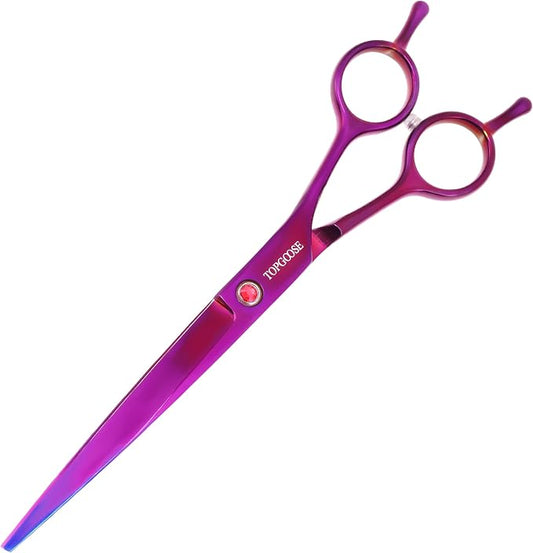 7.5'' Dog Straight Scissors for Grooming 440C Stainless Steel Professional Pet Trimming Scissors Sharp Blades Cutting for Dogs and Cats Shears (Straight, Purple)