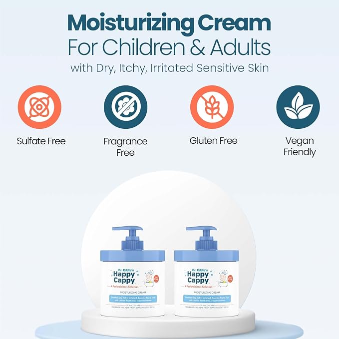 Happy Cappy Moisturizing Cream - Baby Eczema Cream, Eczema Lotion for Kids, Pediatrician-Formulated, Gentle, Paraben Free, Hypoallergenic, Soothes Dry Skin - 12 Fl Oz (Pack of 3)