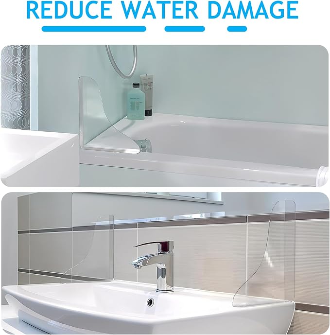 Heran 2 Pack Shower Splash Guard – Bathtub Water Splash Guard, Self-Adhesive Waterproof Shower Corner Water Guard to Keep Floors Dry