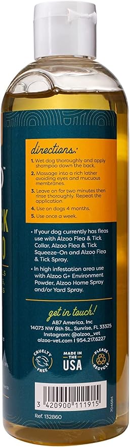 ALZOO Natural Flea and Tick Repellent Shampoo for Dogs, Effectively Repels Fleas, Ticks & Mosquitos, Plant-Based Active Ingredients, Sulfate & Paraben-Free, 12 Fl. Oz. (Pack of 2)