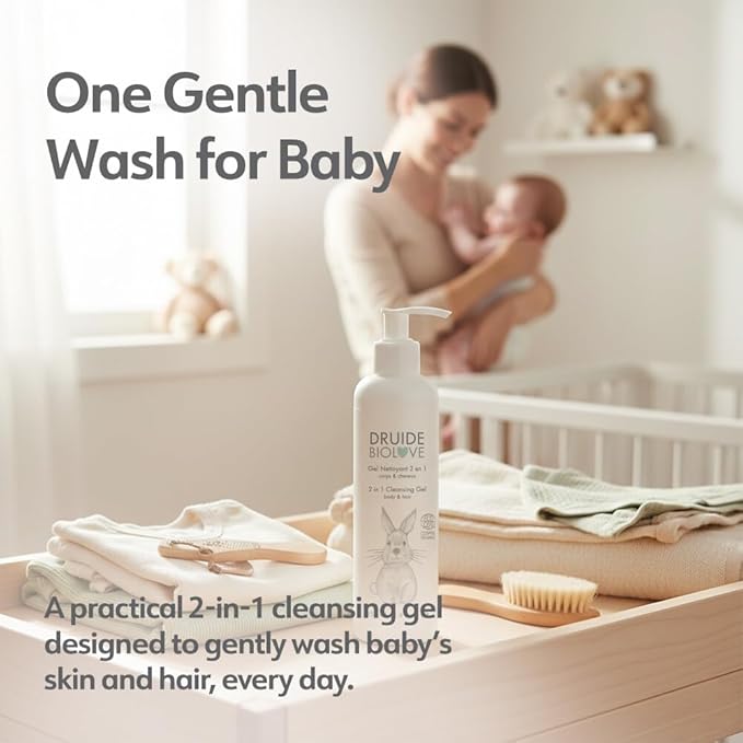 2-in-1 Cleansing Gel Body Hair Care ,organic Baby Shampoo Clean Care & Wash, Sulfate-Free, For Children Prone to Eczema, 250 ml (8.4 oz Size Chamomile,Orange Star Anise Made in Canada