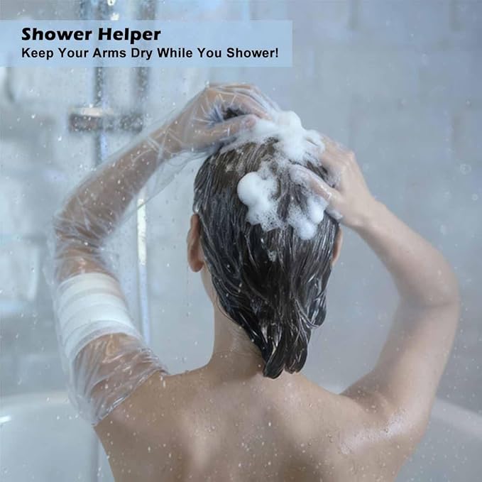 50Pcs Waterproof Arm Cast Cover for Shower Bath (Built-in Elastic Band) Disposable Long Gloves Plastic Full Arm 35.5 inch Field Dressing Cow Palpation Garden Operations Pet Cleaning Food Prep
