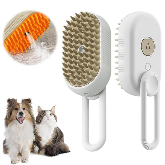 4-in-1 Pet Grooming Brush with Water Spray for Dogs & Cats, Silicone (White)