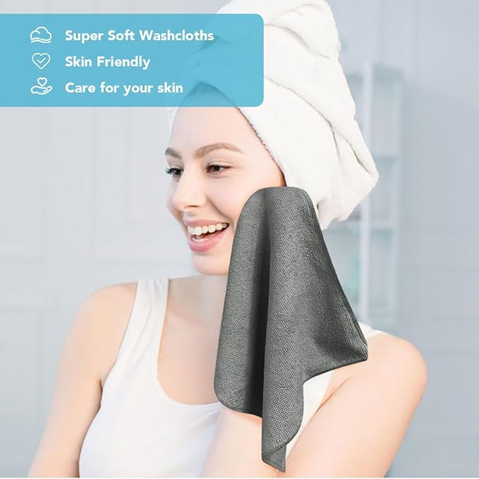 Orighty Washcloths Bulk, 200 Pack Highly Absorbent & Soft Feel Microfiber Face Towels, Multi-Purpose Wash Cloths & Hand Towels for Bathroom, Hotel, Spa, and Gym, 12x12 Inch, Grey