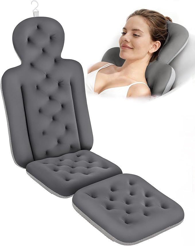Bath Cushion, Full Body Bathtub Pillow with 160 Suction Cups, Bath Mat for Head and Neck Support, with Laundry Bag (Dark Gray, 51" x 16")