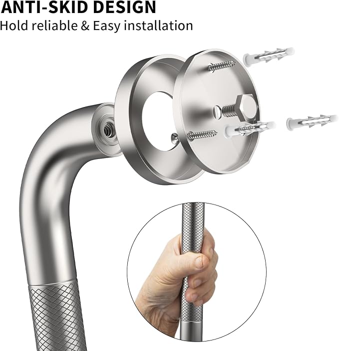 2 Pack 42 Inch Anti-Slip Grab Bar, ZUEXT Brushed Nickel Extra Long Stainless Steel Bathroom Safety Assist Handle w/Knurled Grip, Support Handrail for Bathtub, Shower, Toilet Seniors Handicap Safety