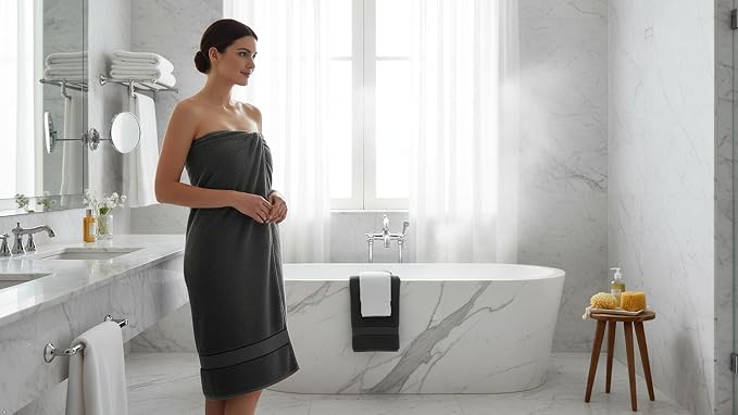 Luxury Bath Towels Set-100% Cotton- 2 Bath, 2 Hand & 2 Washcloths- Large, Thick, Fluffy, Absorbent, Quick Dry, Soft, Plush -Gift, Hotel, Gym Towel -6 Piece Luxury Bathroom Towels -Charcoal /Dark Grey
