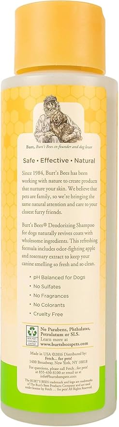 Burt's Bees for Pets Deodorizing Dog Shampoo with Apple and Rosemary, 95% Natural Origin, pH Balanced Deodorizing Shampoo for Smelly Dogs, Free of Sulfates, 16 Fl Oz - 2 Pack