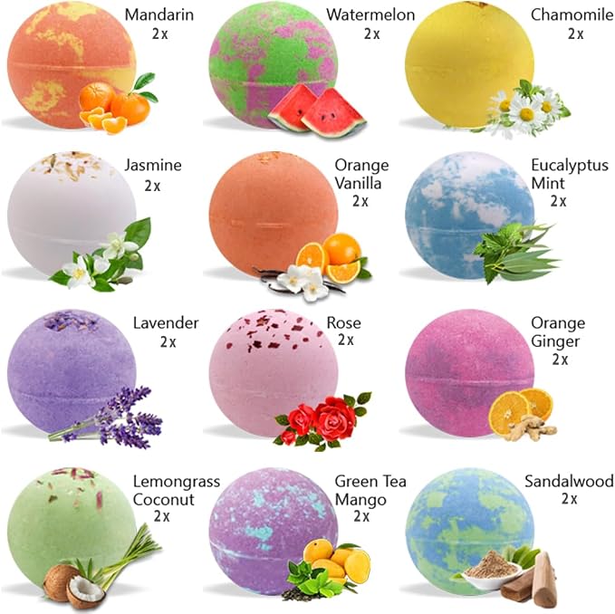 Bath Bombs for Women Gift Set - 24 Natural and Organic Bath Bombs with Essential Oils & Moisturizing Shea Butter, Spa Birthday Gift, Selfcare Gifts, Women, Teen Girls, Bridesmaid Gift