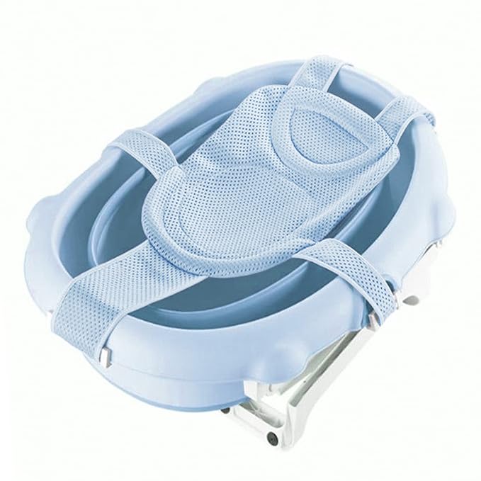 RUIXIA Adjustable Baby Bath Tube Support Mesh Net Soft Breathable Infants Shower Pad Newborn Bathing Mat 5-Point Anti-Slip Bathtub Seat with Sponge Cushion for Toddlers 0-18 Months, Blue, One Size