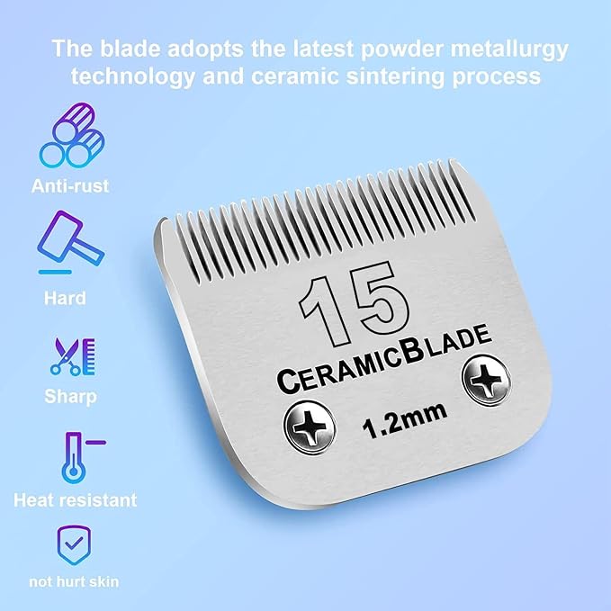 15# Detachable Dog Blades Compatible with Andis/Oster A5 Grooming | Compatible with wahl km10 dog clipper,Cut Length 3/64-Inch(1.2mm),Made of Ceramic Blade & Stainless Steel Blade