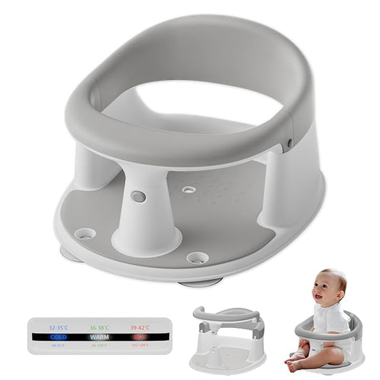 Baby Bath Seat for Babies 6 Months & Up - 360° Protection Bath Seats for Babies Sitting Up | Baby Bath Chair with Temperature Alert & Cushion | Toddler Bath Seat Newborn Infants Baby Bathtub Seat