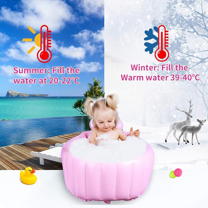 | Inflatable Baby Bathtub,Newborn Bathtub Seat for Infant,Non-Slip Baby Pool for Sitting up,Foldable Toddler Tub Shower,Portable Travel Bath for Kids 0-6 Year (Pink, Animal Print)