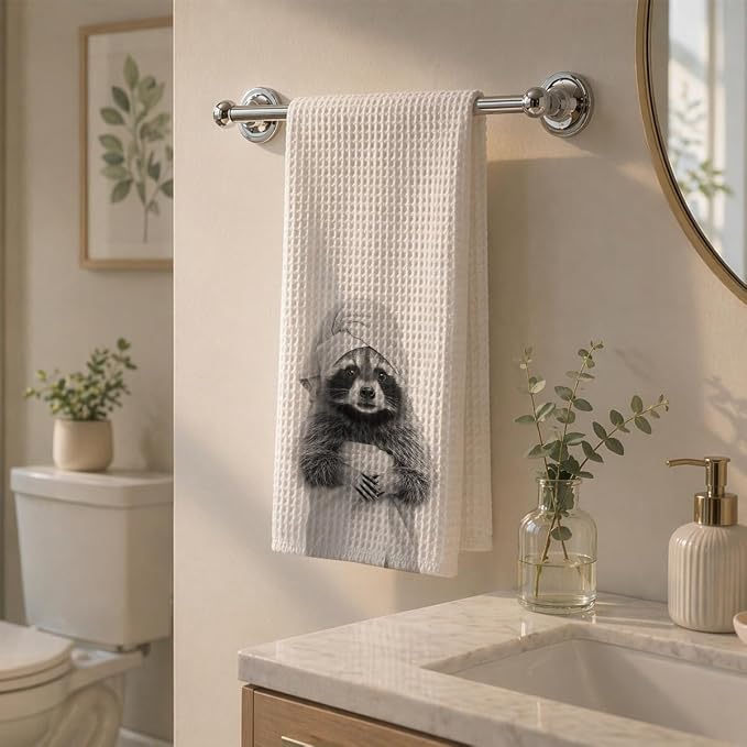 Cute Raccoon Kitchen Towels 1 PCS, Funny Raccoon Hand Towels for Bathroom, Animal Dish Towel Decor, Cute Raccoon Gifts for Women, Pet Owners, Housewarming