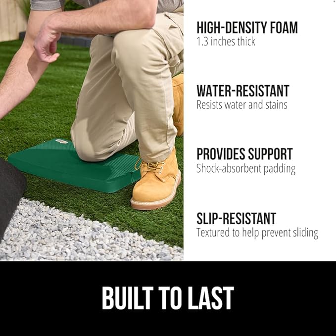GORILLA GRIP Extra Thick Patent Pending Supportive Foam Kneeling Pad, Large Cushion Knee Pads for Gardening, Baby Bath Time, Dirt and Water Resistant, Workout and Garden Supplies, 17.5x11, Green