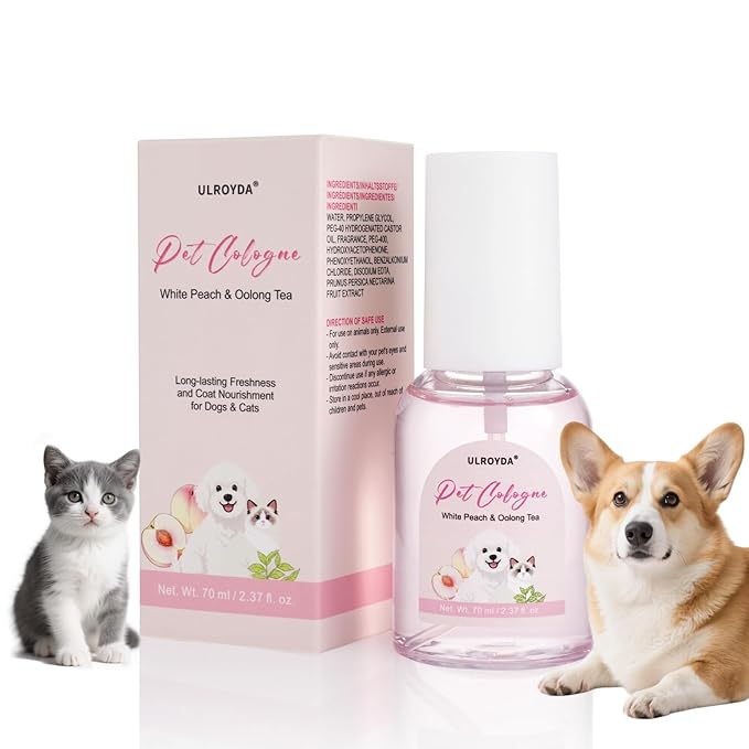 Premium Dog Cologne, Deodorant Perfume for Dogs and Cats, and Coat Spray, Long-lasting White Peach Oolong Scent, Keeps Dogs Fresh All Day, Suitable for Use Between Baths, 2.37 fl oz