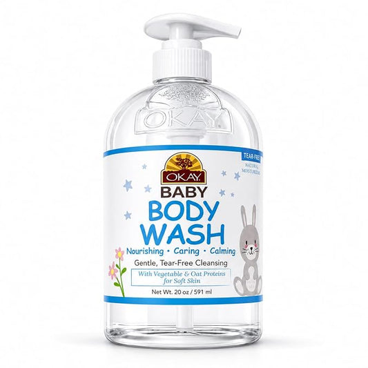 OKAY Baby Body Wash 20 oz – Tear-Free Gentle Moisturizing Cleanser for Babies & Toddlers, Soft Skin Formula, Sulfate Free, Paraben Free, Silicone Free, Daily Baby Bath Wash