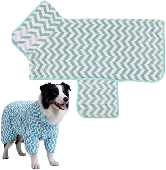 Dog Bathrobe and Drying Towel, Super Absorbent Microfiber Pet Drying Robe, Soft Coral Fleece Puppy Bath Coat with Adjustable Fastener, Easy-to-Put-On Dog Towel (Green, XL)
