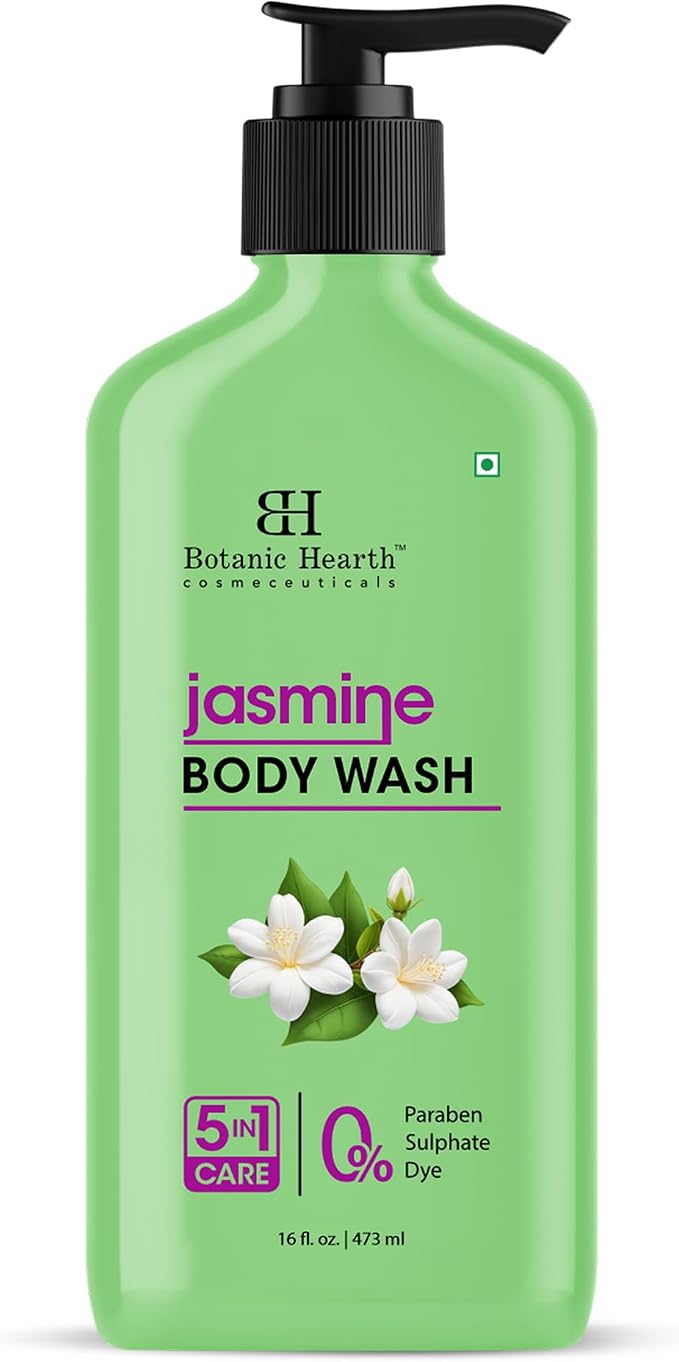 Botanic Hearth Jasmine Body Wash – Gentle 5-in-1 Cleansing Formula with Soothing Floral Aroma, Hydrating & Sulfate Free Daily Shower Gel – 16 fl oz