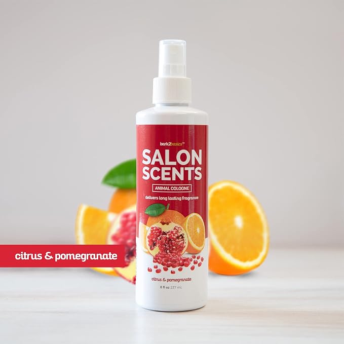 Bark2Basics Salon Scents Pet Grooming Cologne Spray - 8 oz, Natural Professional Groomer Perfume for Dogs and Cat, Long Lasting, Deodorizing, (Citrus and Pomegranate)