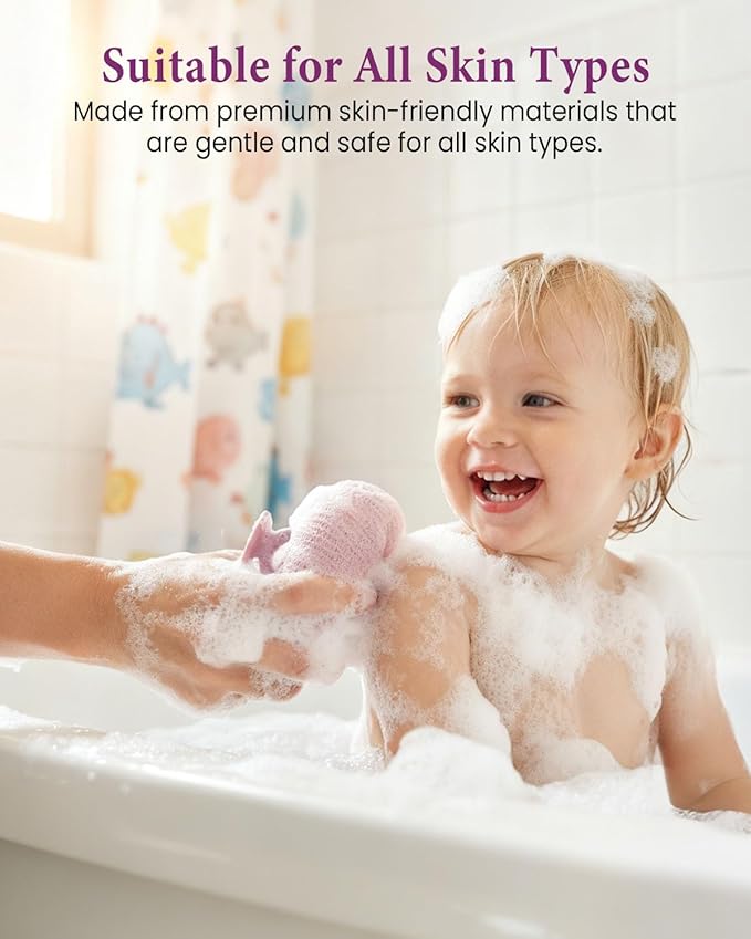 4Pcs Super Soft Sunflower Suction Cup Bath Ball, 2-in-1 Super Soft African Exfoliating Shower Towel Net Sponge Bath Ball, Exfoliating Bath Net Sponge Body Scrubber Shower Ball for Men Women (Purple)