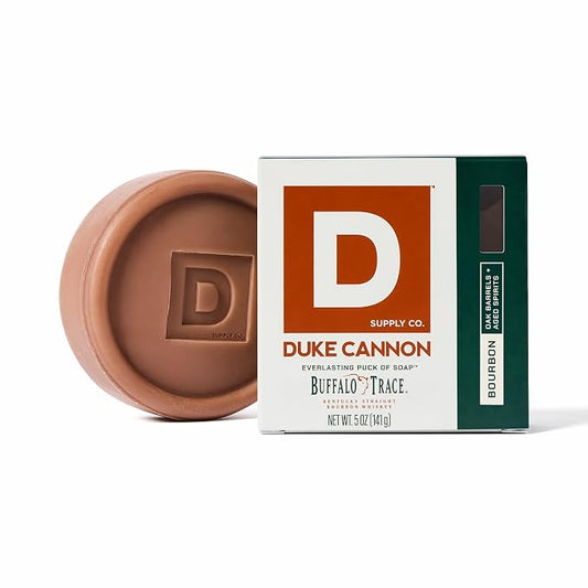 Duke Cannon Supply Co. Bar Soap Puck - Men's Rounded Bar Soap with Masculine Scents - Disc-Shaped Mens Soap - Hydrating & Deep Cleaning - All Skin Types - Bourbon, 5 oz