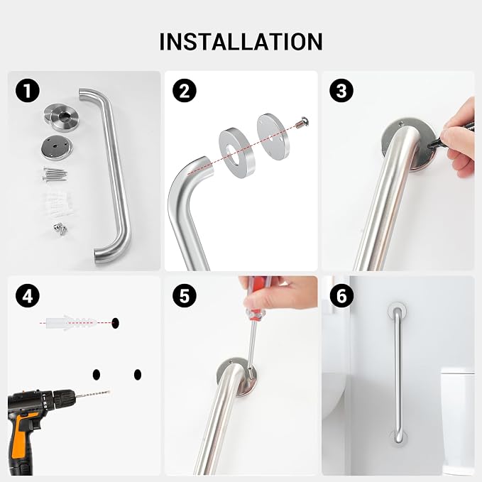 12 Inch Grab Bars for Wall Brush Nickel, Safety Shower Grab Bars for Seniors Elderly Handicapped, Handicap Grab Bars for Shower with Concealed Screws, Tesuchan