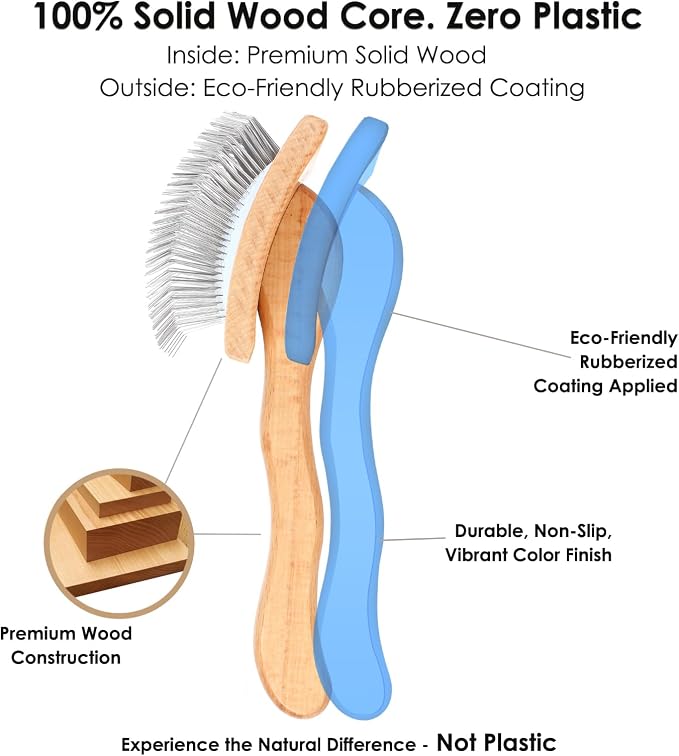 Wooden Long Pin Slicker Brush for Large Dogs, Doodles, Poodles, Long Hair | Grooming, Detangling, and Fluffing for Wavy and Curly Hair—Designed for Heavy, Thick Coats to Prevent Matting at Home