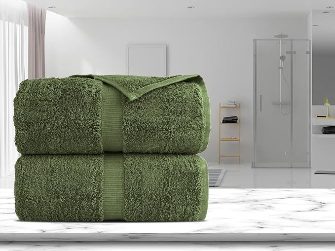 Towel Bazaar 2-Piece Jumbo Bath Towel Set, Cotton Turkish Towels, 35x70 Luxury Towel Super Soft and Absorbent, Perfect Use for Bathroom, Shower Towels - Moss Green