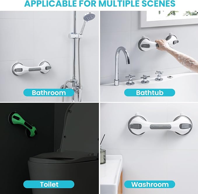 TAILI Shower Grab Bar Glow in The Dark, 12.2 in Grab Bars for Bathtubs and Showers, Bath Handles Bath Rails for Seniors and Elderly,Bathroom Safety Grip Removable No Drilling Waterproof Grey,G9