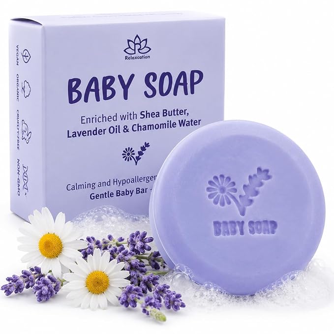 Set of 4 Organic Baby Soap Bars - Lavender-Chamomile, Goat Milk-Honey, Unscented, Greek Yogurt - Coconut Milk - All Natural Cold Process Soap Bars For Baby, Toddler, Kids - Safe for Sensitive Skin