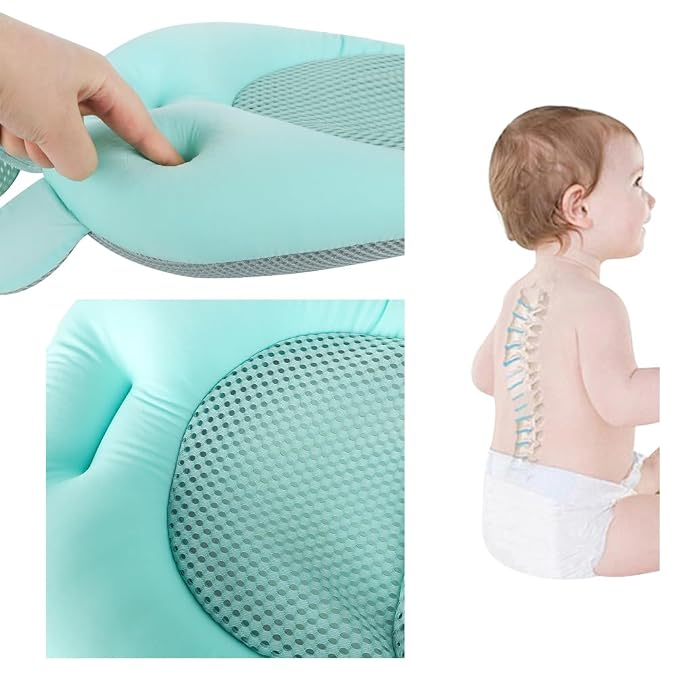 Baby Flotation Bath Cushion Infant Bath Seat Support Net Newborn Bathtub Mesh Pad with Pillow Baby Shower Lie Seat Toddler Bathing Shower Breathable Mat for 0-24 Months